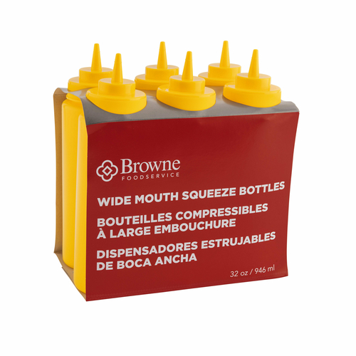 Yellow Squeeze Bottles (set of 6) wide mouth, no drip, polyethylene.