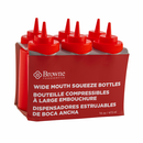 SQUEEZE BOTTLE, 16 OZ., WIDE MOUTH, NO DRIP TIP, POLYETHYLENE, RED (SET OF 6)