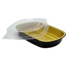 Black/Gold Take-Out Container Base & Clear Dome Lid Combo 52oz (9.75"Lx7.75"Wx1.77"D) 50/Case