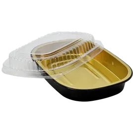 Black/Gold Take-Out Container Base & Clear Dome Lid Combo 22oz 100/Case
