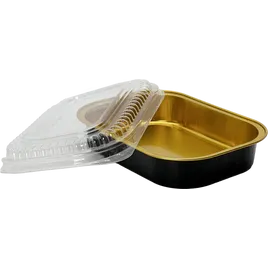 Black/Gold Take-Out Container Base & Clear Dome Lid Combo 16oz 100/Case
