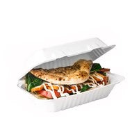 Compostable Hinged Containers - 9" X 6" X 3.25" / White (200/CS)