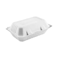 Compostable Hinged Containers - 9" X 6" X 3.25" / White (200/CS)