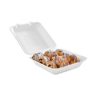 Compostable Hinged Containers - 9" X 9" X 3.25" / White (200/CS)