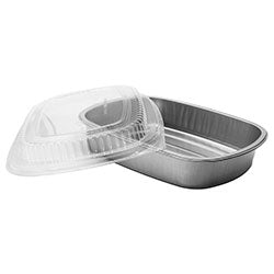 Silver Take-Out Container Base & Clear Dome Lid Combo (medium) 52oz 50/Case