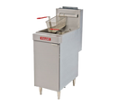 Fryer, natural gas, 21" W, free-standing, 19-1/2" x 14" tank size, 65-70 lb shortening capacity, milliv. thermostat controls, twin baskets, 3/4" rear gas connection, legs, stainl. steel front top, door & fry tank, 150,000 BTU, CSA Star, CSA Flame, NSF
