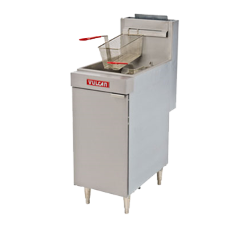Fryer, natural gas, 21" W, free-standing, 19-1/2" x 14" tank size, 65-70 lb shortening capacity, milliv. thermostat controls, twin baskets, 3/4" rear gas connection, legs, stainl. steel front top, door & fry tank, 150,000 BTU, CSA Star, CSA Flame, NSF