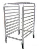 Pan Rack, full size, mobile, 21"W x 26"D x 38"H, end load, open sides, curved top, (10) 18" x 26" pan capacity, 3" spacing, aluminum construction, 5" casters, KDPan Rack, half size, mobile, 21"W x 26"D x 38"H, end load, open sides, curved top, (10) 18"