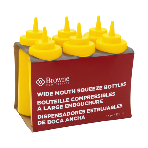 Yellow Squeeze Bottles (set of 6) wide mouth, no drip, polyethylene.