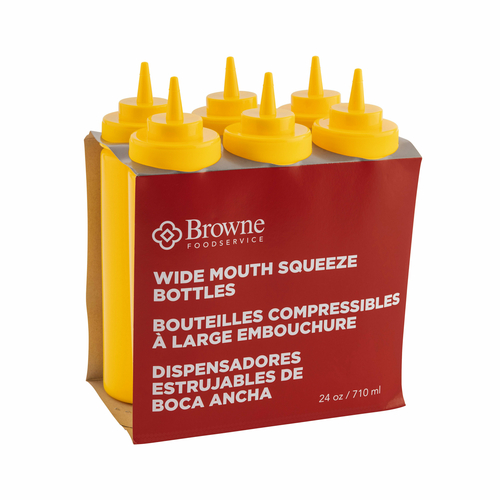Yellow Squeeze Bottles (set of 6) wide mouth, no drip, polyethylene.